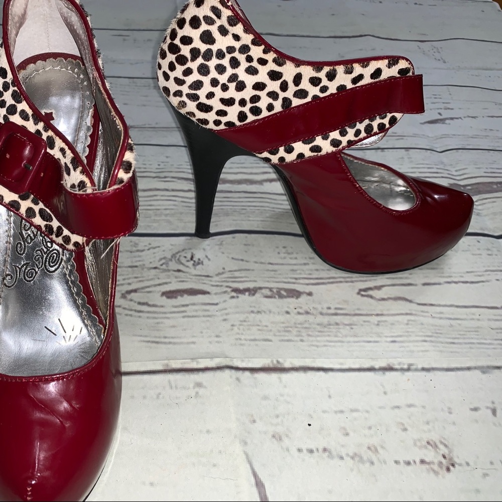 Naughty Monkey animal print and red patent pumps